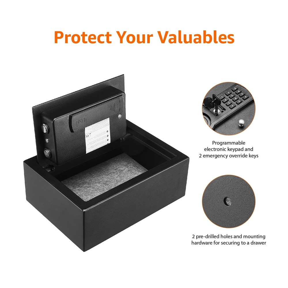 Amazon Basics Small Slim Desk Drawer Security Safe with Programmable Electronic