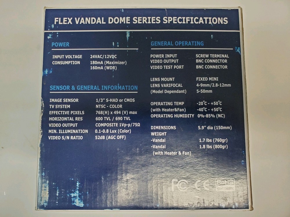 Video System CDC3613FEWU Flex Vandal Dome Security Camera New Old Stock