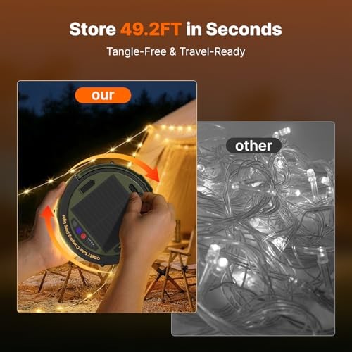 OGERY Solar Camping String Lights, 5400mAh Battery, 49.2FT, 11 Modes