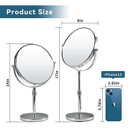 17" Tall Tabletop Magnifying Makeup Mirror Height Silver-8in-height Adjustable