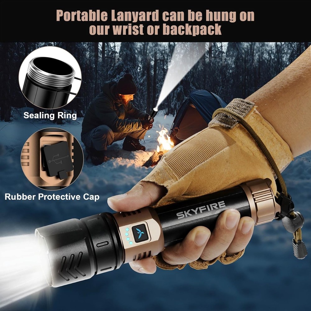 SKYFIRE Rechargeable Flashlight High Lumens, LED Flashlight with Ignition Len...