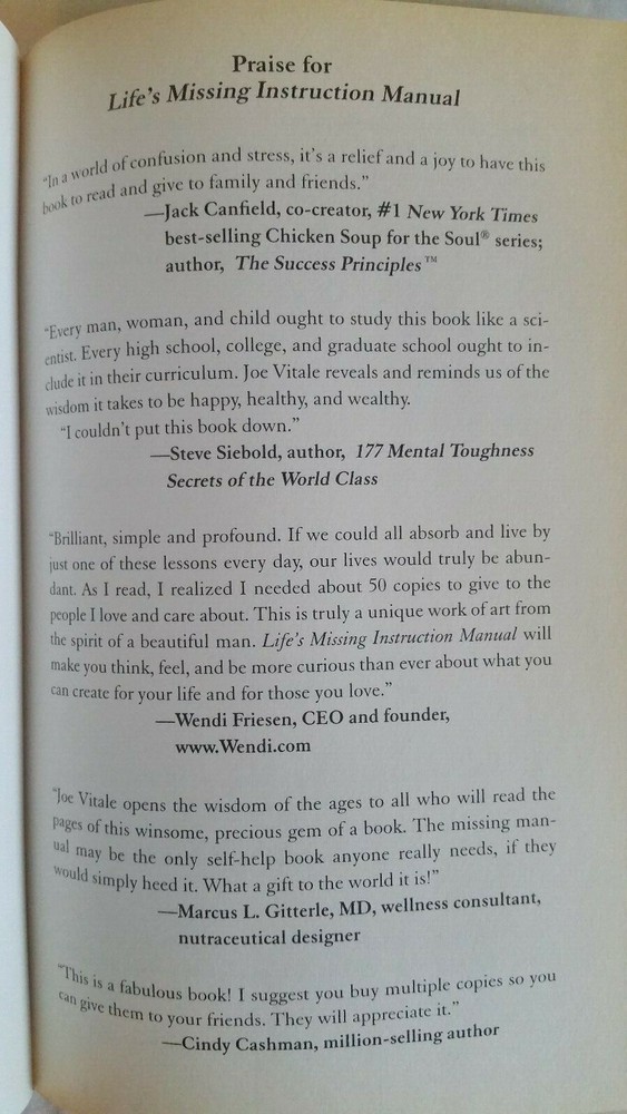 Self-Help Book - Joe Vitale "Life's Missing Instruction Manual" Hardcover 2006