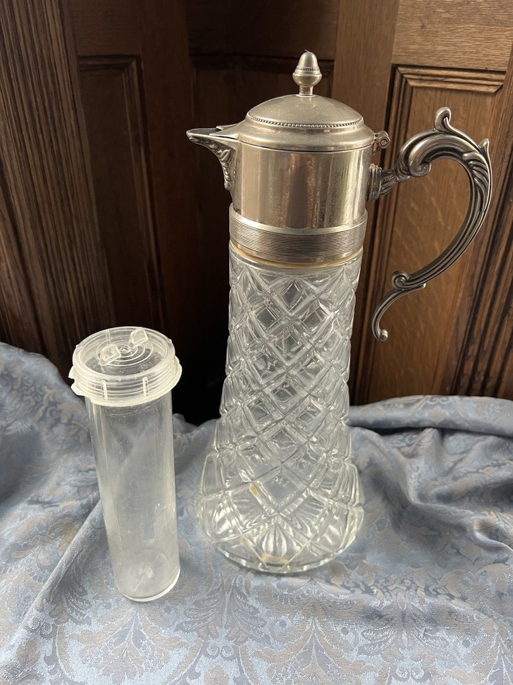 Vintage Glass and Silver-Plate Claret/Libations Pitcher