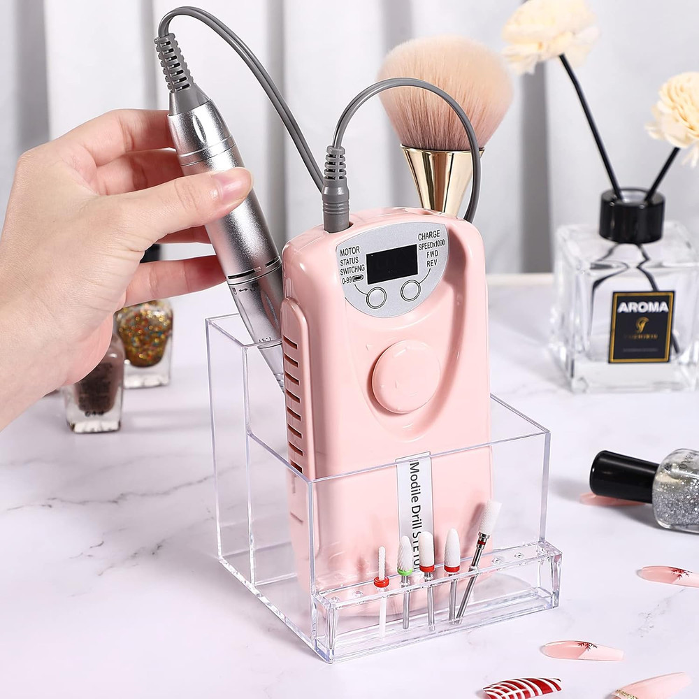 10 Holes Mini Nail Drill Machine & Bits Storage Box Transparent Nail Drill