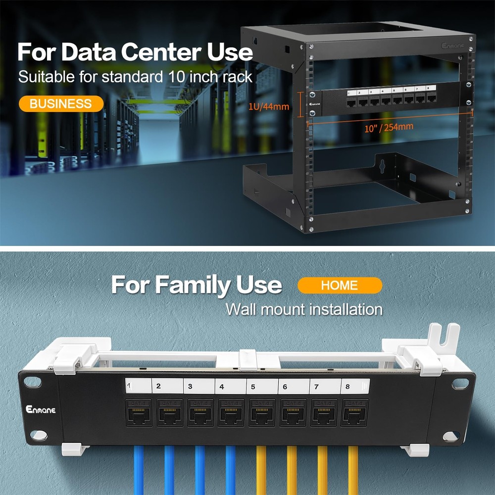 8 Port Patch Panel Cat6 Keystone Coupler Unshielded Wall Mount 10 Inch 89D