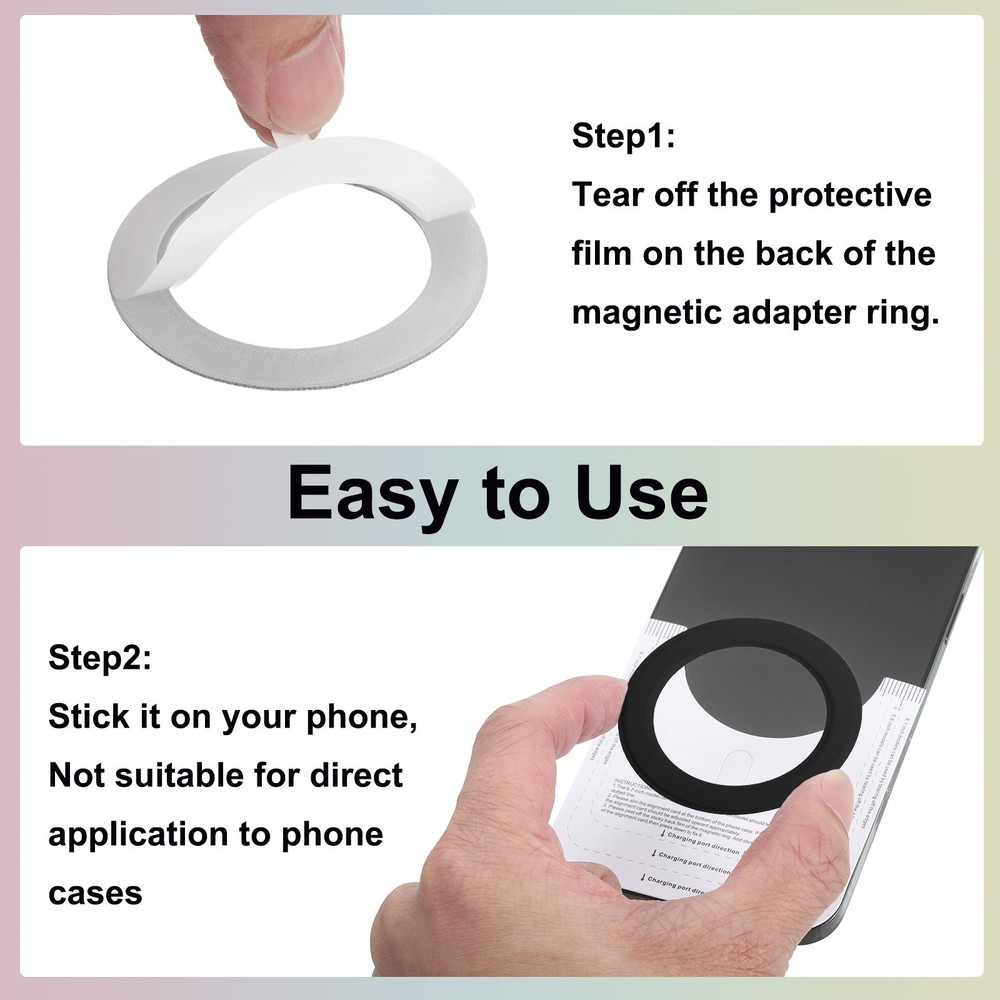 2Pcs Magnetic Sticker Ring Magnetic Adapter Ring Black