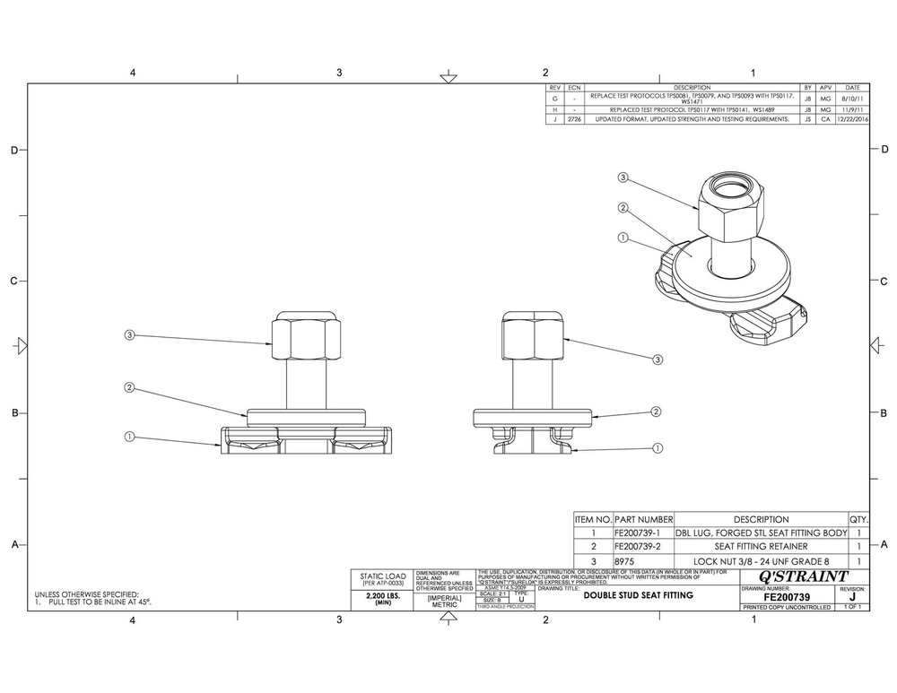 WHEELCHAIR SERIES L TRACK DOUBLE LUG STUD FITTING | FE200739