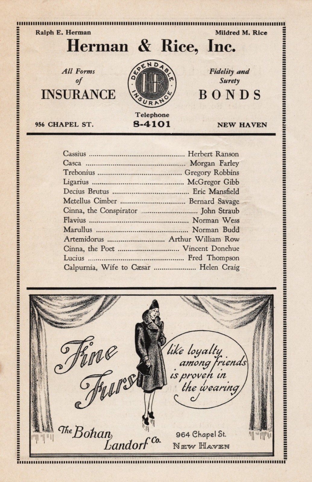 Mercury Theatre "JULIUS CAESAR" Orson Welles / Biltzstein 1938 New Haven Program