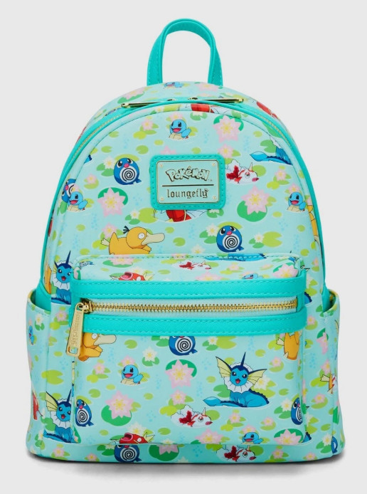 Loungefly Mini Backpack: POKEMON Water Type Lily Pad Blue All Over Print