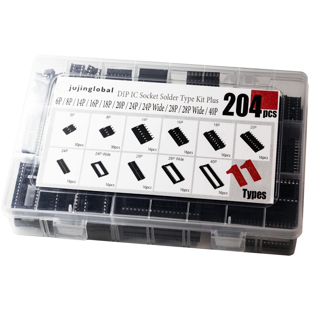 204pcs 11 Types DIP IC Socket Kit 2.54mm (204pcs/11Types)
