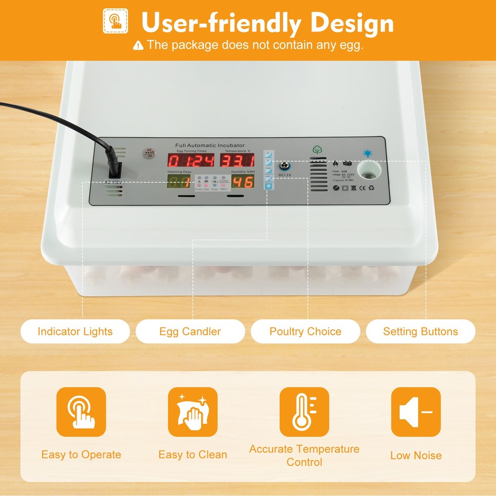 64 Eggs Incubator Digital Automatic Turning Hatcher Chicken Temperature Control