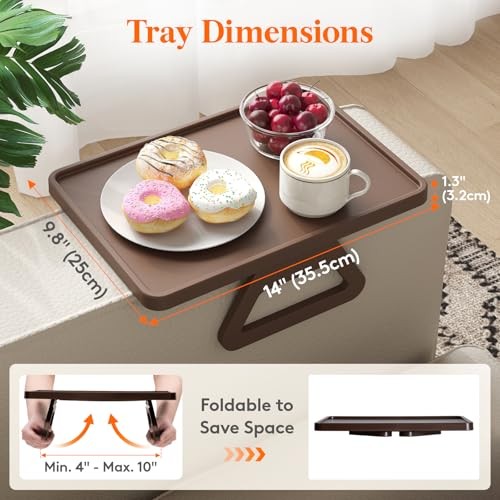 Plastic Rotating Couch Armrest Table, Adjustable Sofa Arm Clip Holder Brown