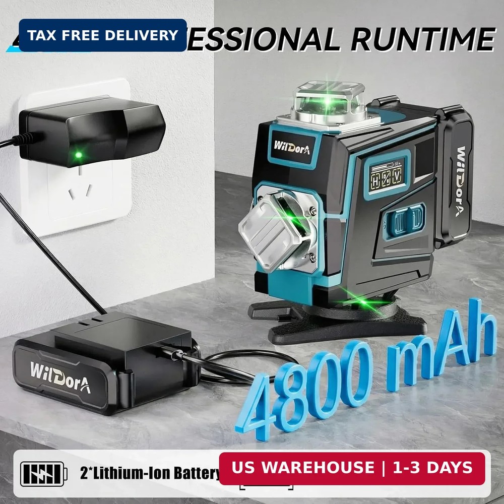 Laser Level with Tripod, 4x360° Self Leveling ±4° Laser Level, Remote Control 4D