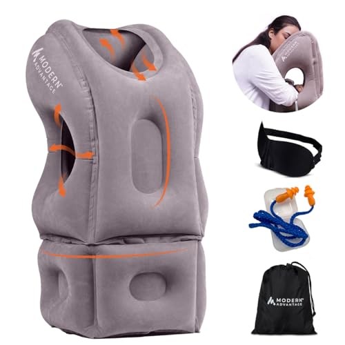 Inflatable Travel Pillow for Airplanes with Adjustable Extra Bottom, Support 1