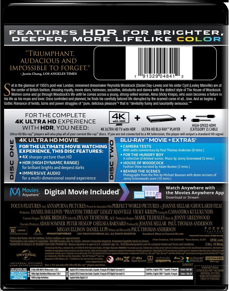 Phantom Thread 4K UHD Blu-ray Daniel Day-Lewis NEW