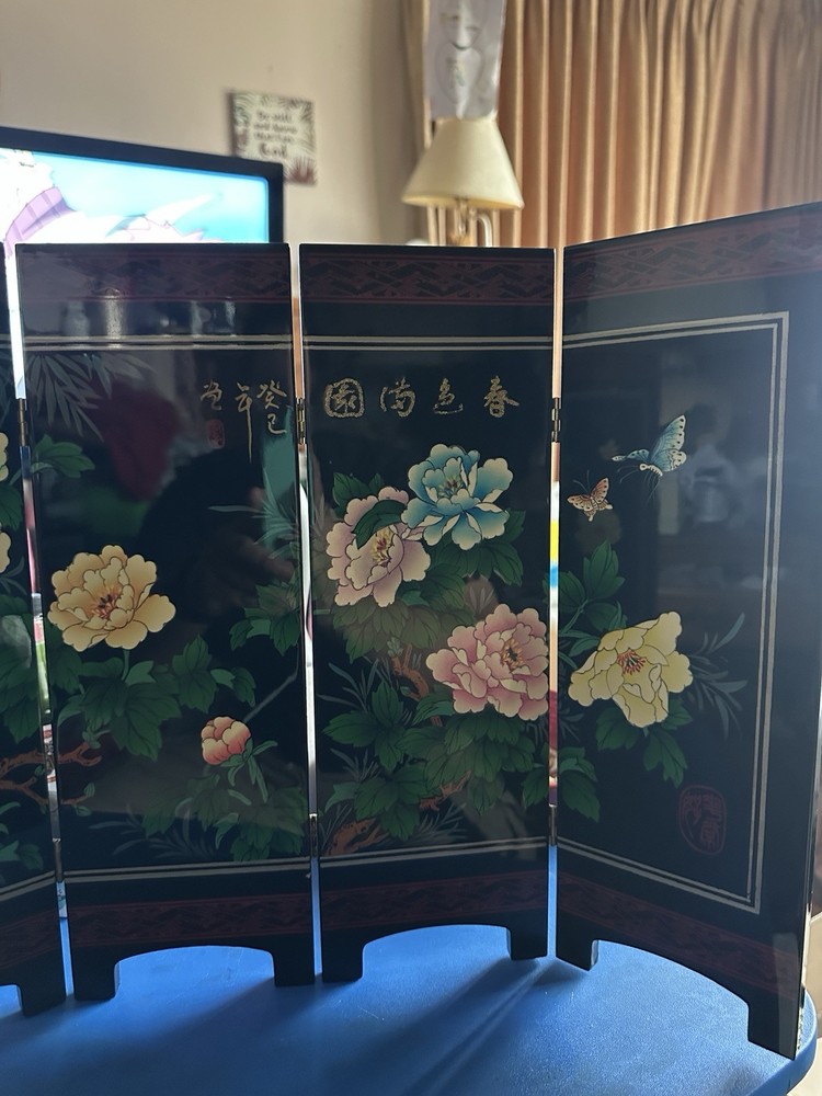 Decorations for the Home, 6 Panel Divider, Mini Folding Screen, Chinese Lacquerw