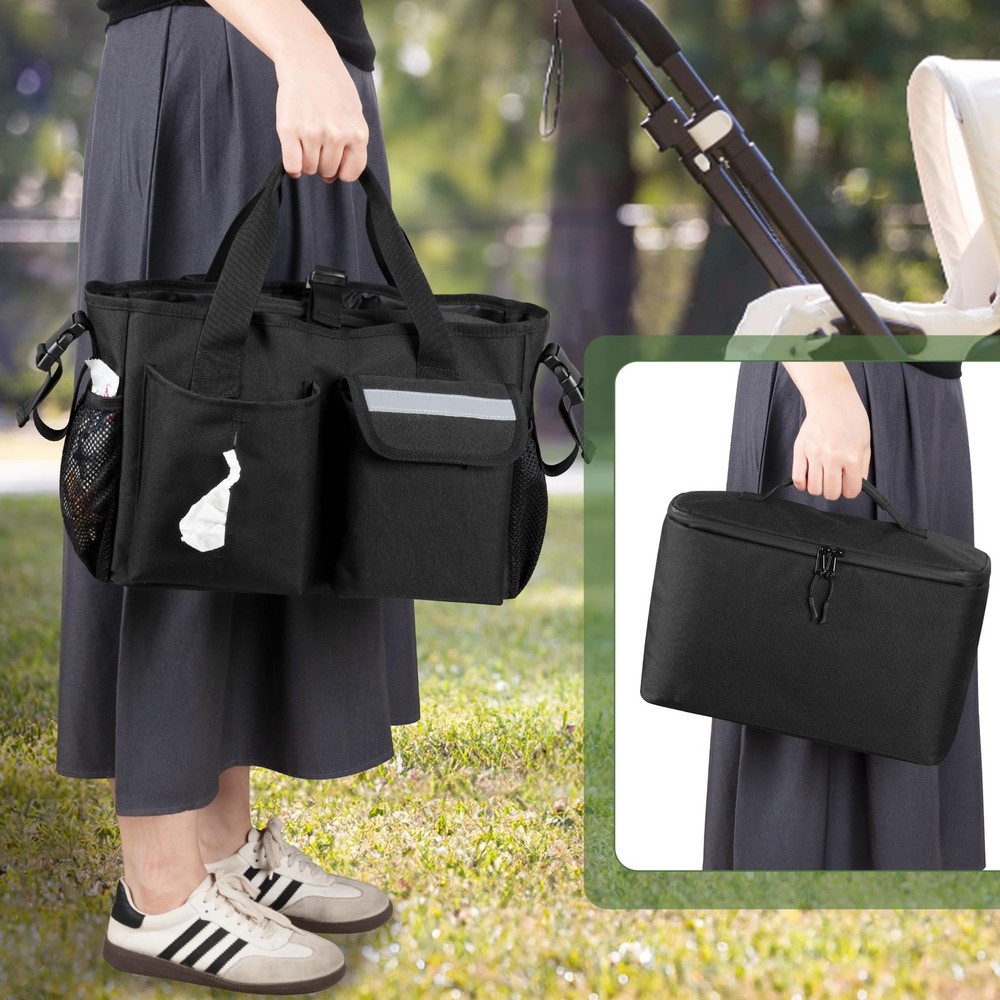 GRAOSO Universal Stroller Organizer Cooler Wagon Storage Handlebar Strap Black