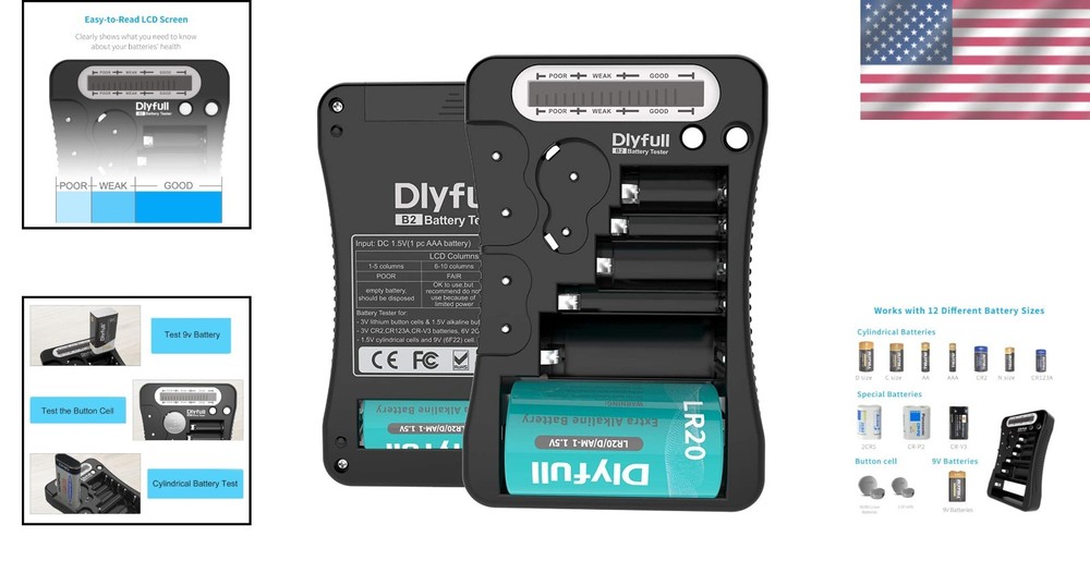 Universal LCD Battery Tester for AA AAA C D 9V & Button Cells - Compact & Quick