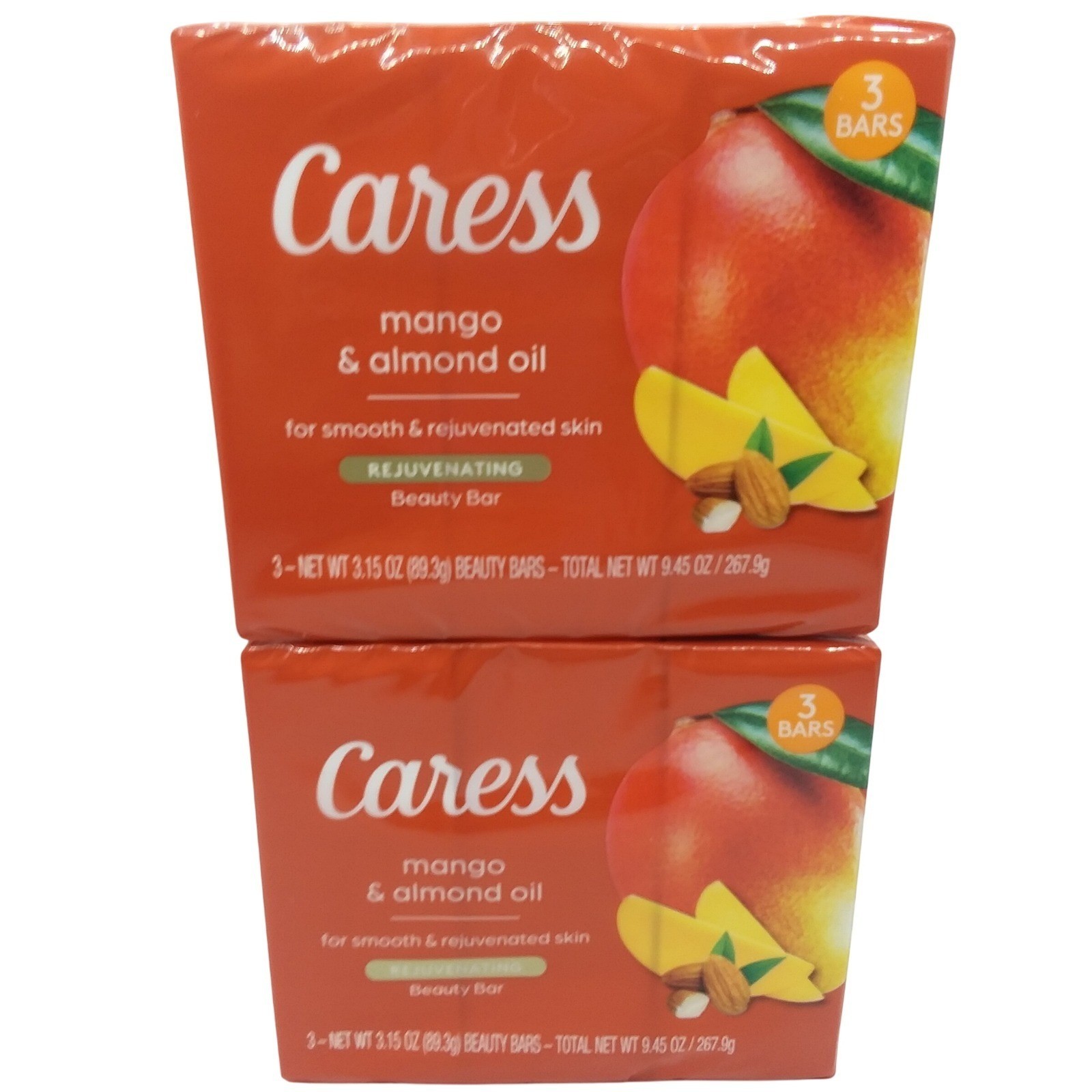 Caress Mango & Almond Oil Rejuvenating Beauty Bar Soap 2 Packs/3 Bars = 6 total