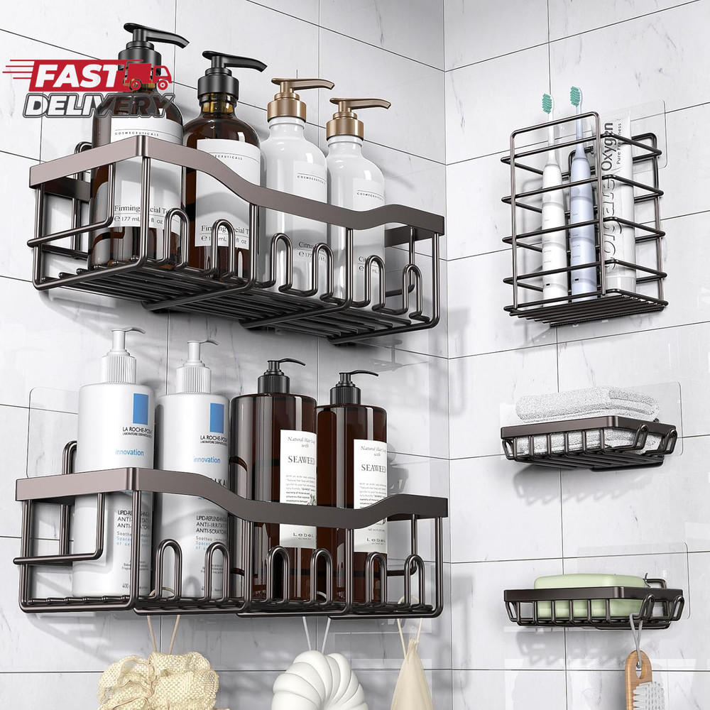 EUDELE 5-Pack Rustproof Stainless Steel Shower Caddy – No Drill Adhesive Bathroo