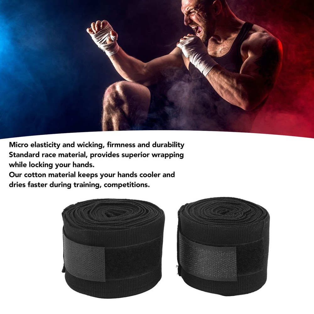 2pcs Boxing Handwraps 5m Quick Drying Hook Loop Black