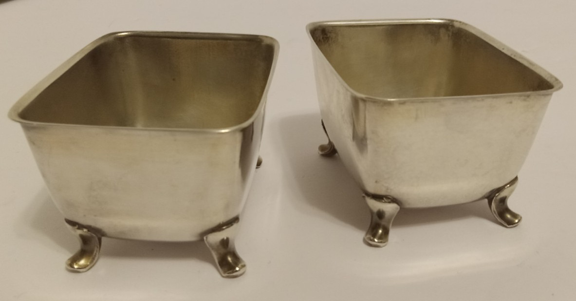 Pair Antique Footed SIlverplate NUT CUPS Monogram M