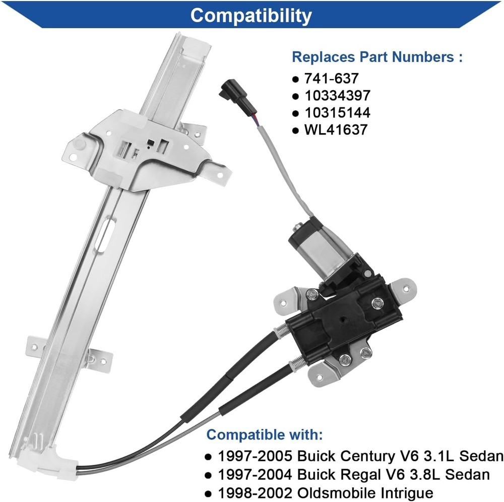 741-637 Front Left Driver Side Power Window Regulator with Motor Compatible with