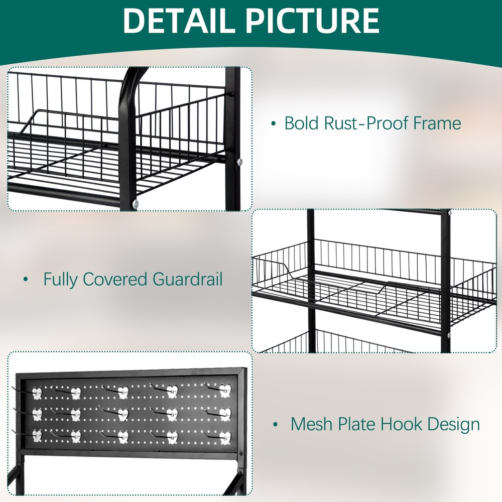 5 Tier Snack Rack Display Stand，Large Capacity Chip Display Rack with 15 Hooks