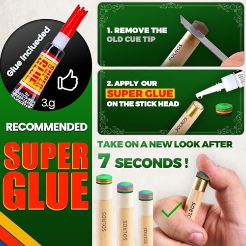 Pool Cue Tips Replacement Kit - Billiard Stick Tips with Storage Box for Repair