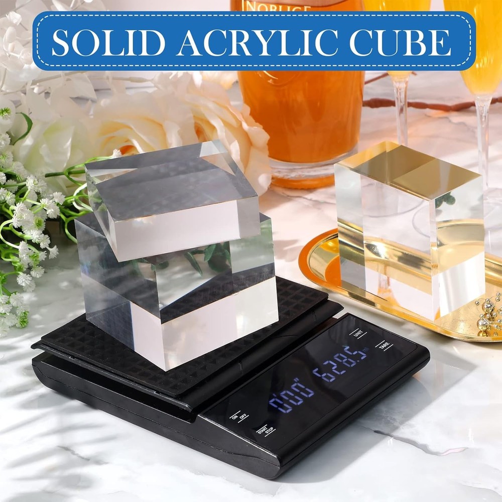 3 Pcs Acrylic Square Display Block Clear Polished Acrylic Cube Solid Display Ris
