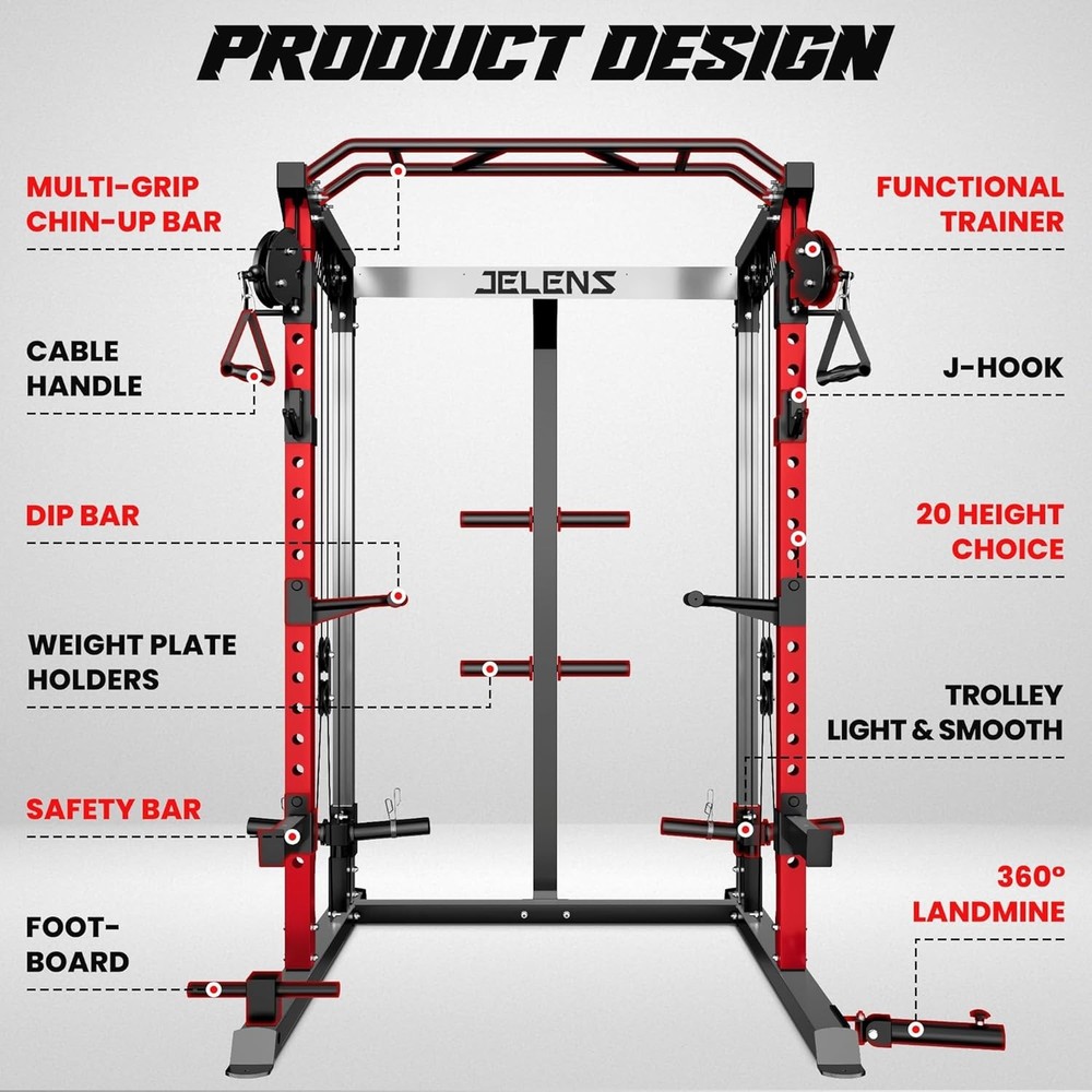 Power Rack Cage Weight Rack with Dual Pulley Cable Crossover Machine Multi-Func
