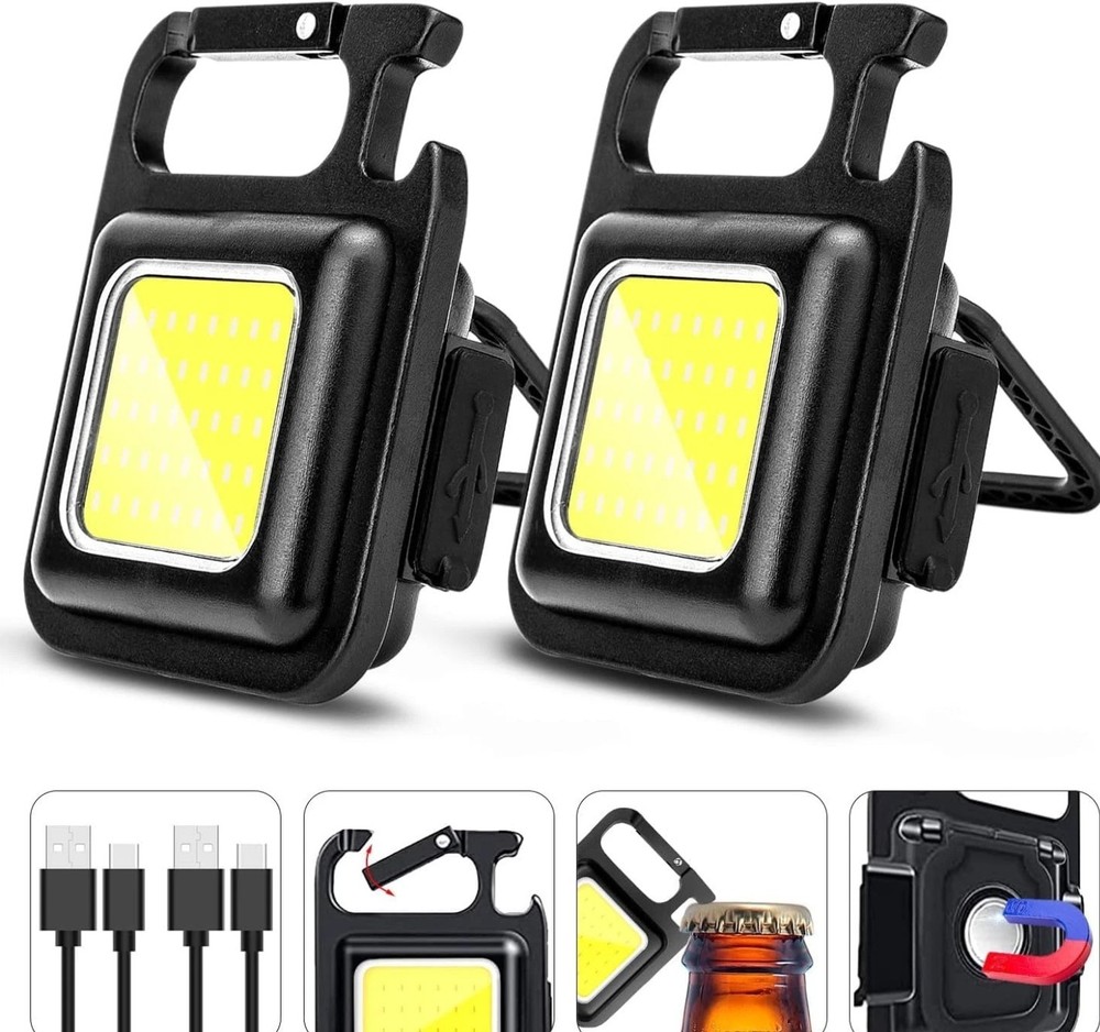 4pk Rechargeable COB Keychain Flashlight 800LM Magnetic Work Light