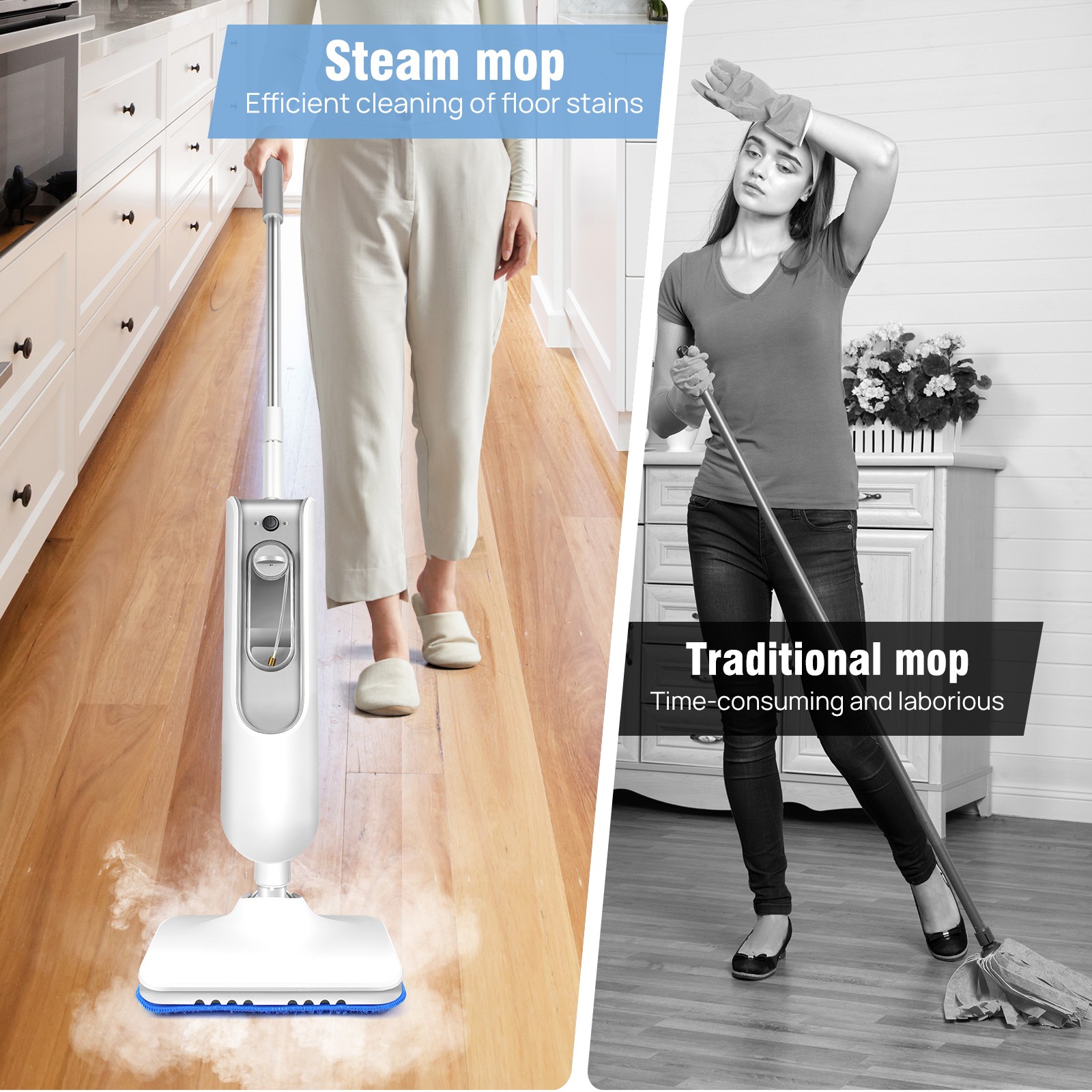 2500W Steam Mop Hard Wood Floor Cleaner with 2 Pads / Powerful Steam Cleaner