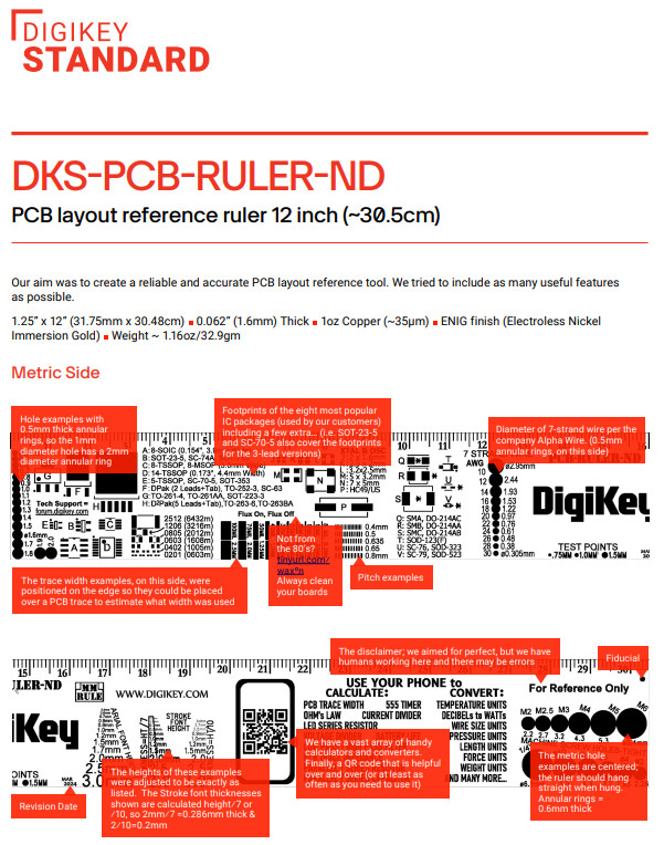 Digi-Key RED PCB LAYOUT REFERENCE RULER 12"