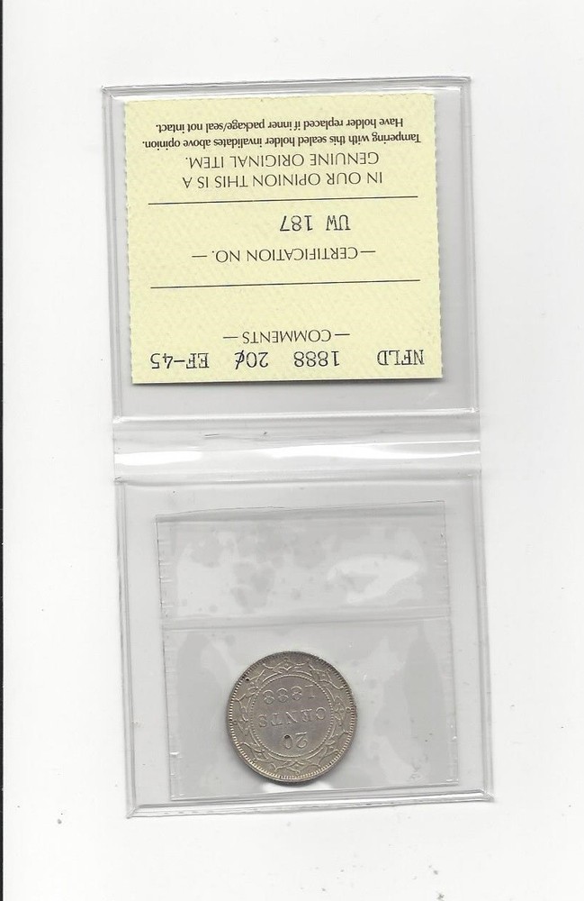 1888 ICCS Graded Newfoundland, ¢20 Cent, **EF-45**