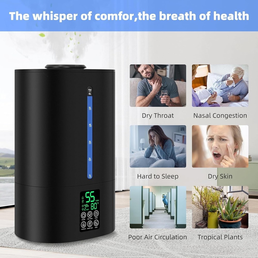 Adjustable Mist Ultrasonic Humidifier - 6L Capacity