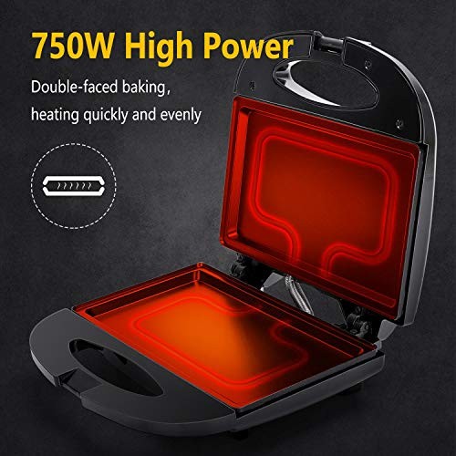 Sandwich Maker with Non-stick Deep Grid Surface for Egg, Ham, Steaks Compact