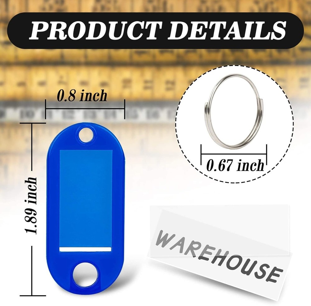 60 Pack Plastic Key Tags, Flexible Key Labels with Split Ring Label Window, Key