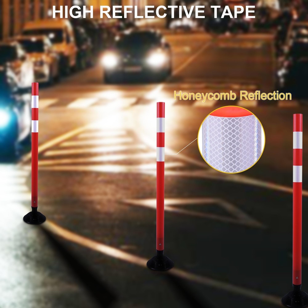 8 Pack 48 Inch Red Delineator Post Traffic Cones with Fixable Base