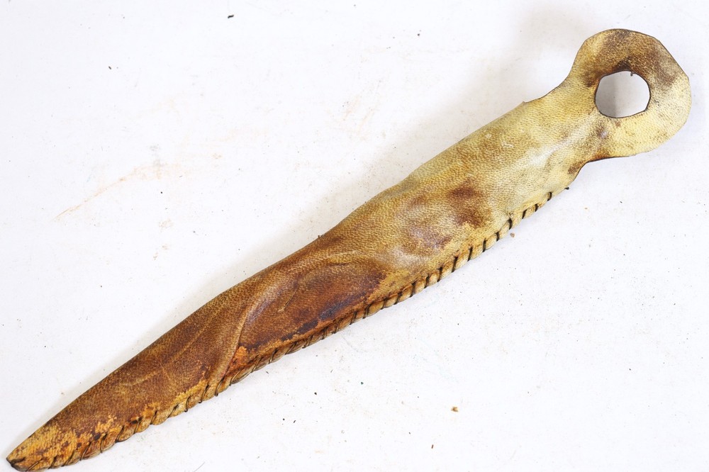 Three Vintage Knives with Rawhide Parfleche Sheaths