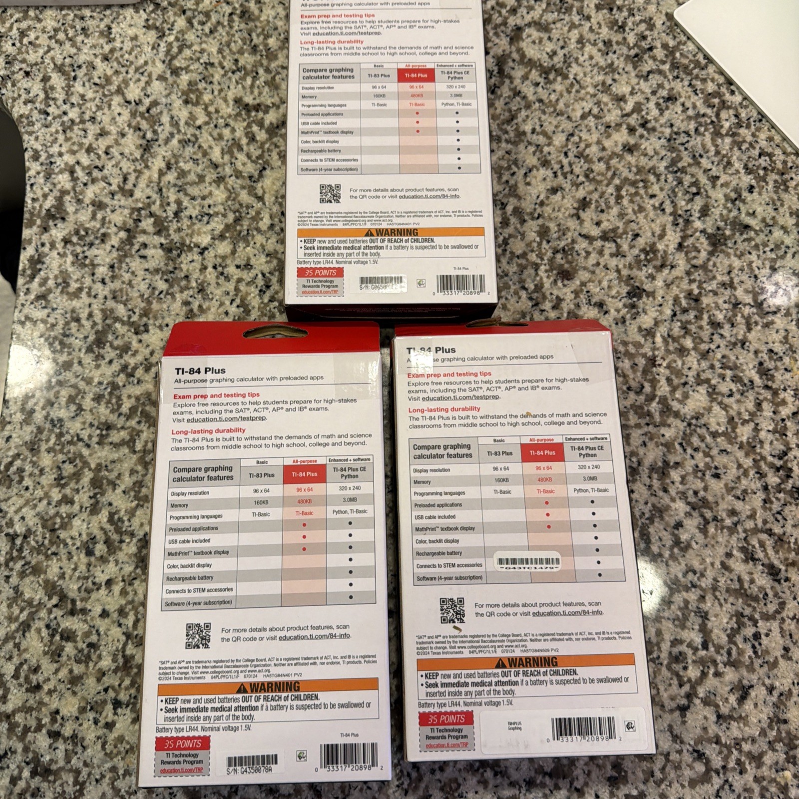 Lot of 3 Texas Instruments TI-84 Plus All-Purpose Graphing Calculator NEW READ