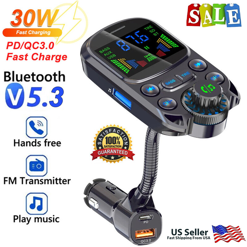 Bluetooth 5.3 MP3 Player Car Audio Quick Charger FM Transmitter  Fast Charging