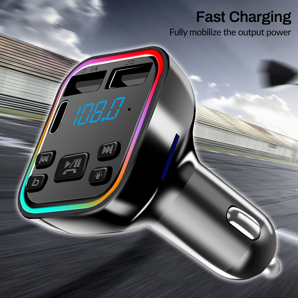 Car Charger Bluetooth 5.0+ BT Wireless FM Transmitter Adapter Hands Free 2USB PD