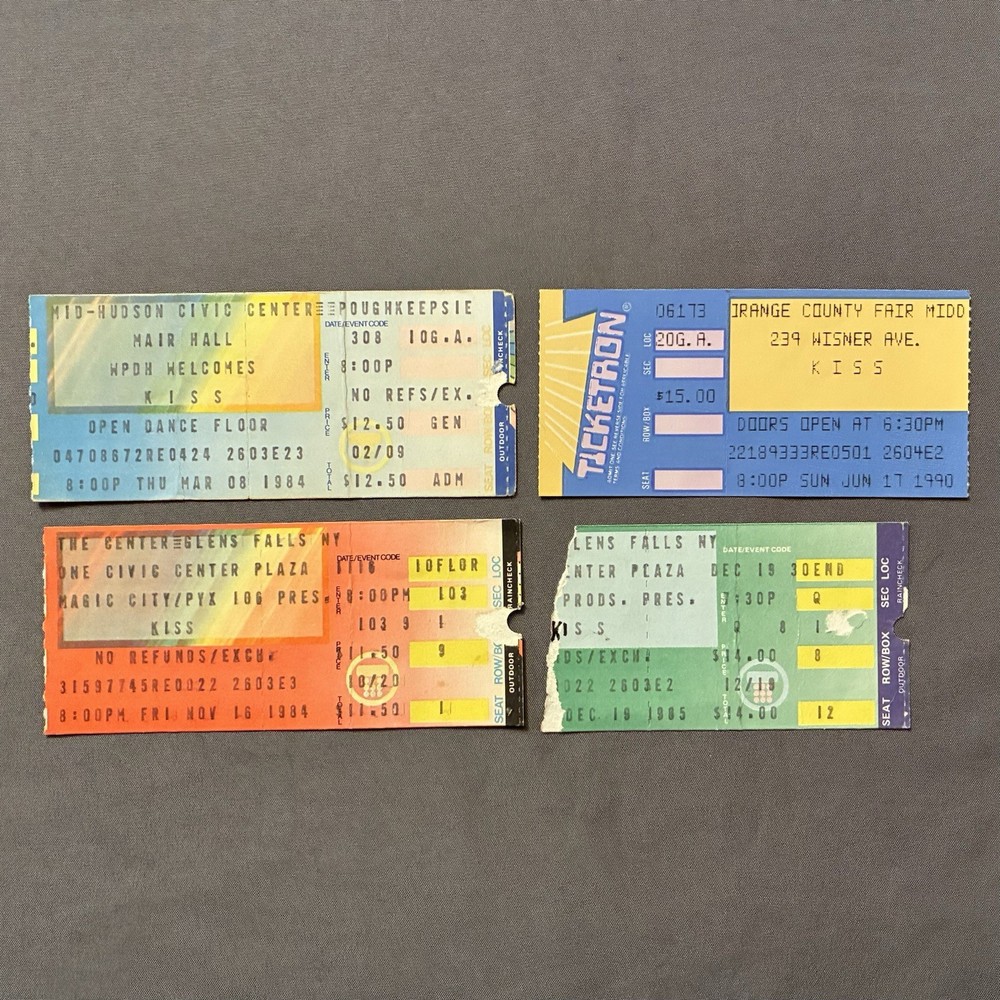 Set of 4 KISS Concert Ticket Stubs 1984 1985 1990