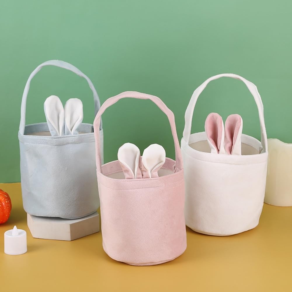 Easter Basket Seersucker Egg Hunt Bunny Baskets with Cute Rabbit Ears Easter ...