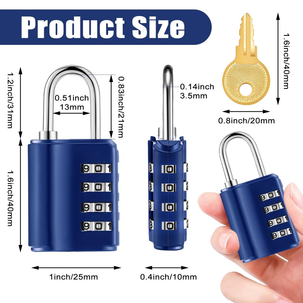 Combination Padlock 4 Digit Combination Lock with Keys Locker Resetable Secur...