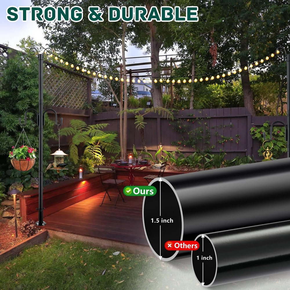 String Light Poles 2 Pack, 10FT Patio for Lights Metal Post Pole with Hooks to