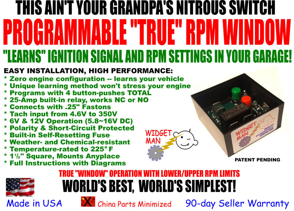 PROGRAMMABLE RPM WINDOW SWITCH, learns everything it needs from your engine!