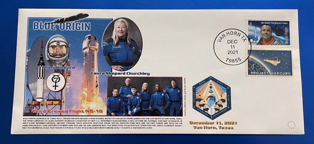 BLUE ORIGIN THIRD CREW NS 19 FLIGHT AUTHENTIC 2021 4 X 9.5 POSTAL COVER