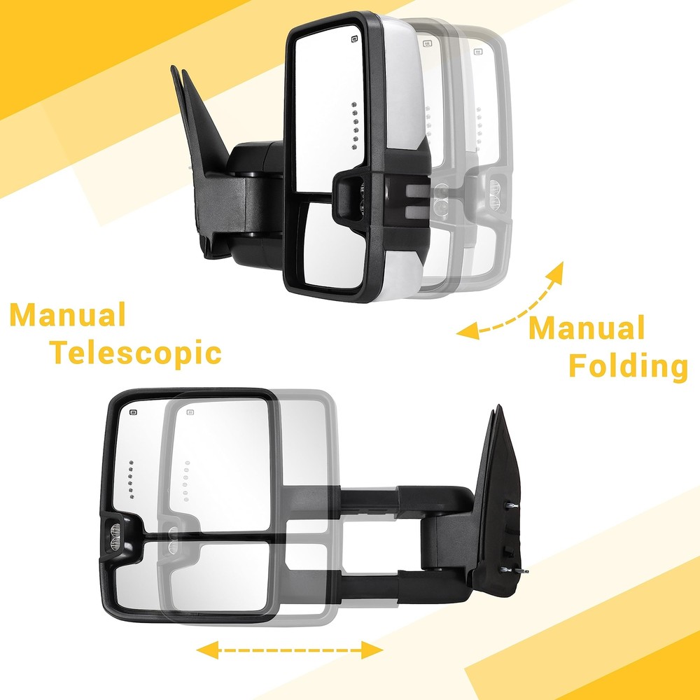 Towing Mirrors Chrome Switchback Lights Compatible with 2003-2007 Chevy Silve...